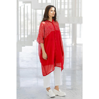 Silai Studio Ruby Swirl Bandhani Kurta with Slip and Pant (Set of 3)