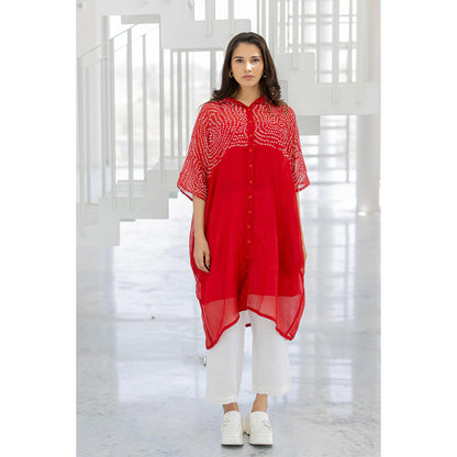 Silai Studio Ruby Swirl Bandhani Kurta with Slip (Set of 2)