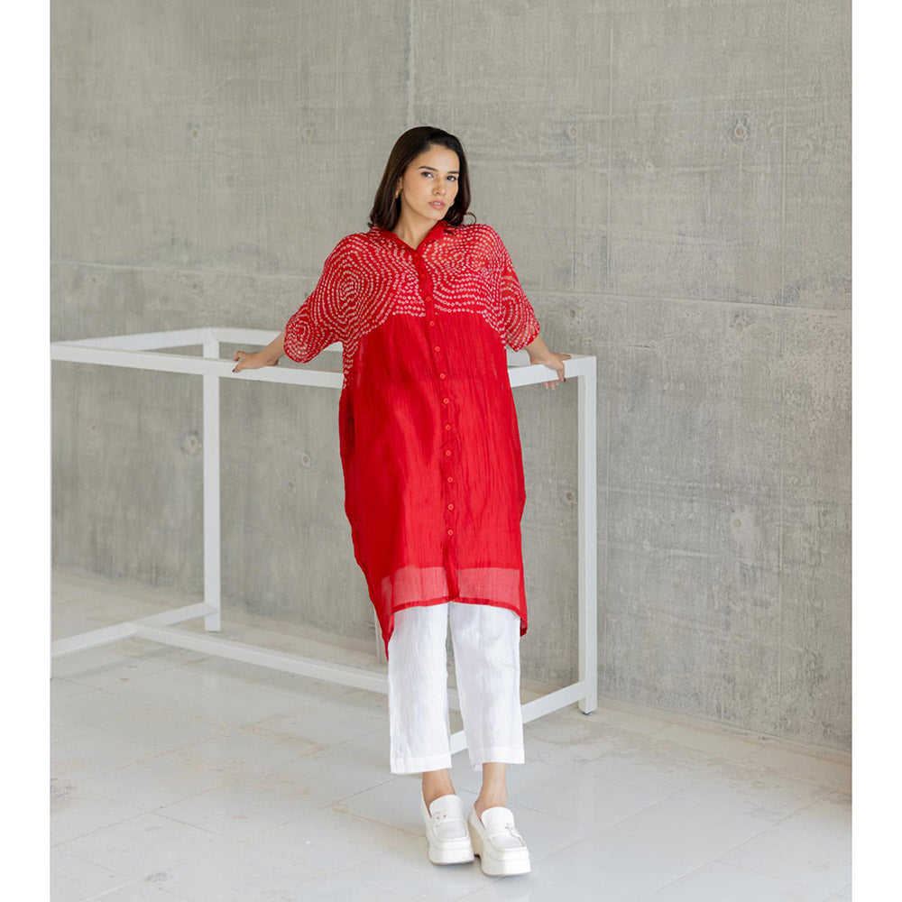 Silai Studio Ruby Swirl Bandhani Kurta with Slip (Set of 2)