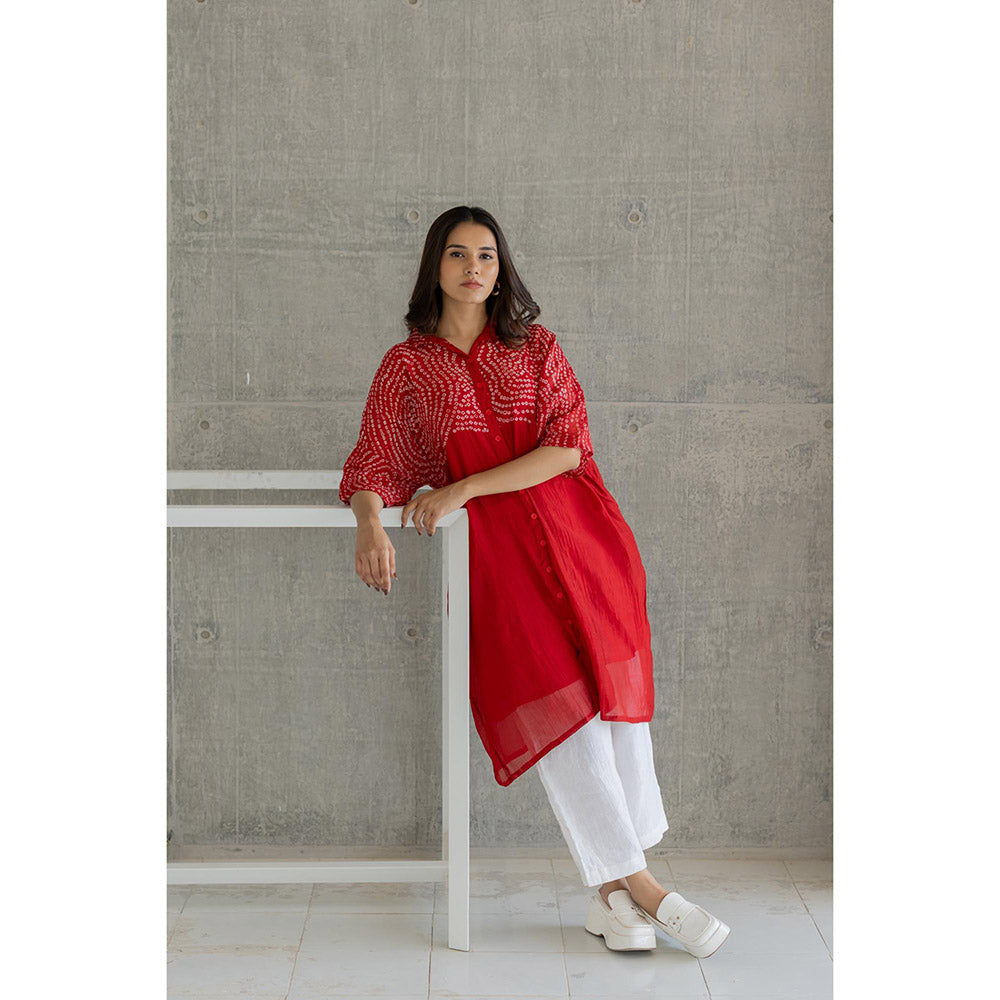 Silai Studio Ruby Swirl Bandhani Kurta with Slip (Set of 2)