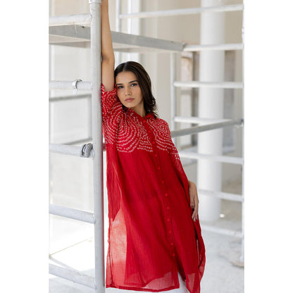 Silai Studio Ruby Swirl Bandhani Kurta with Slip (Set of 2)