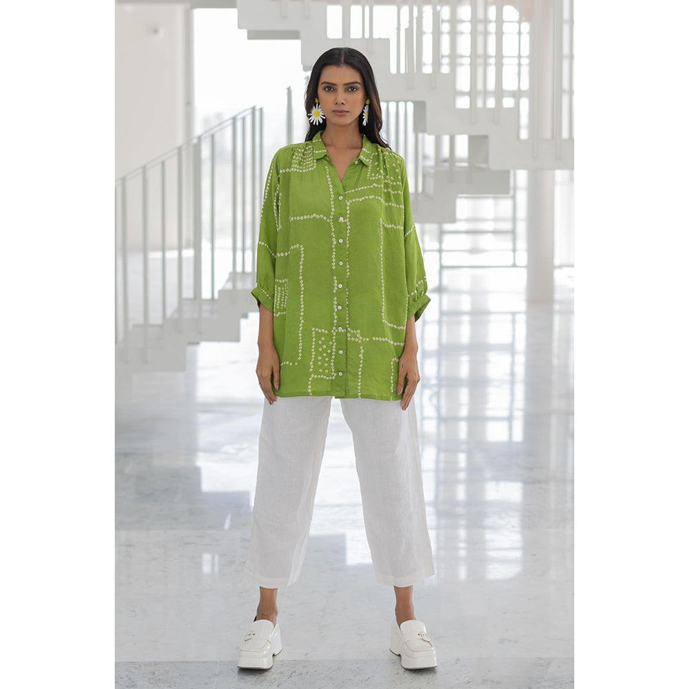 Silai Studio Terra Green Silk Shirt Co-Ord (Set of 2)