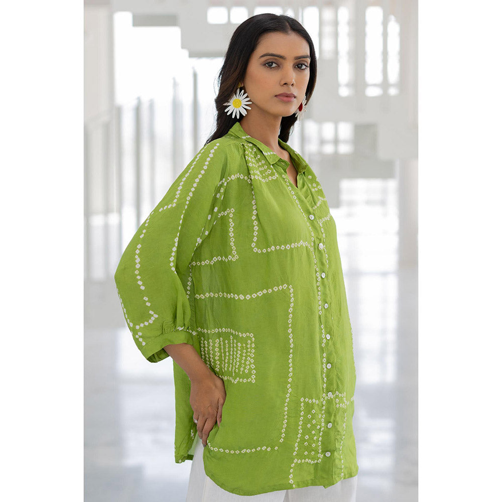 Silai Studio Terra Green Silk Shirt Co-Ord (Set of 2)