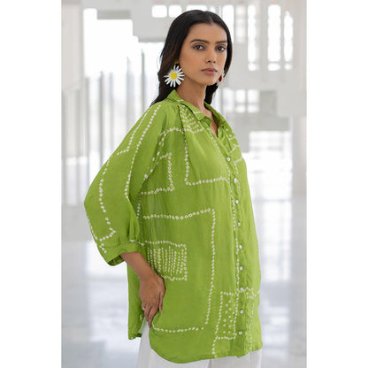 Silai Studio Terra Green Silk Shirt Co-Ord (Set of 2)