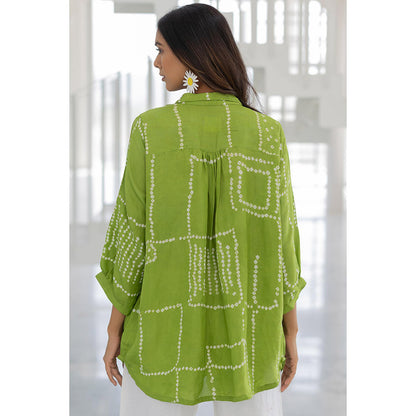 Silai Studio Terra Green Silk Shirt Co-Ord (Set of 2)