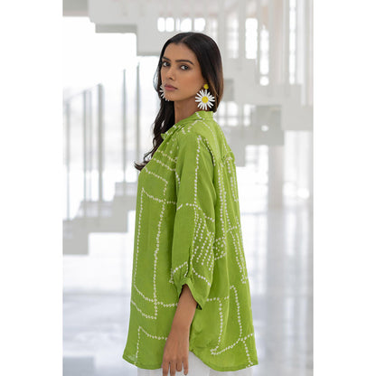Silai Studio Terra Green Silk Shirt Co-Ord (Set of 2)