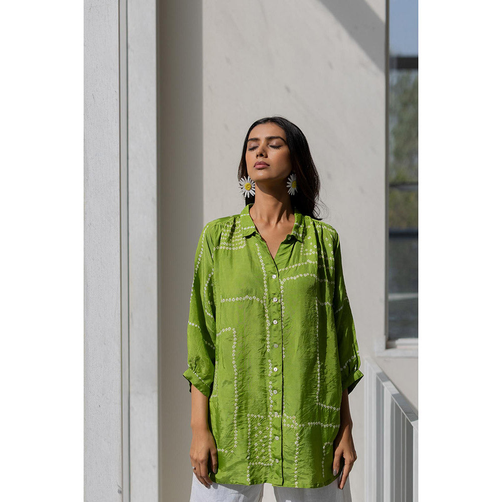 Silai Studio Terra Green Bandhej Silk Shirt