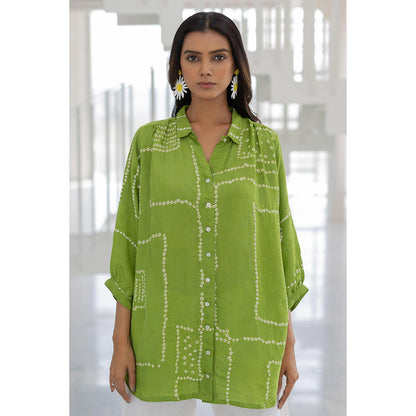 Silai Studio Terra Green Bandhej Silk Shirt