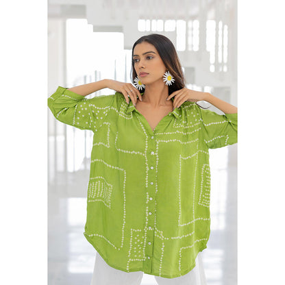 Silai Studio Terra Green Bandhej Silk Shirt