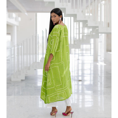 Silai Studio Terra Green Bandhej Silk Kurta