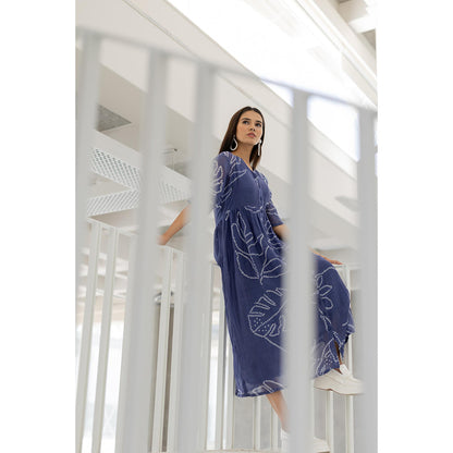 Silai Studio Blue Wildflower Bandhej Dress with Slip (Set of 2)