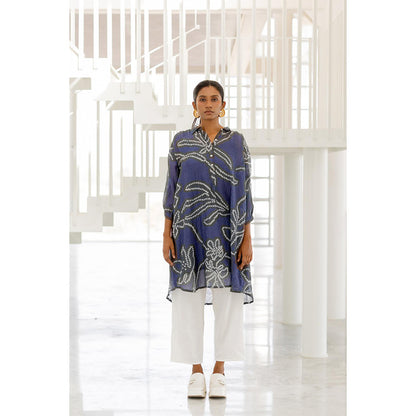 Silai Studio Blue Wildflower Bandhej Kurta with Slip (Set of 2)