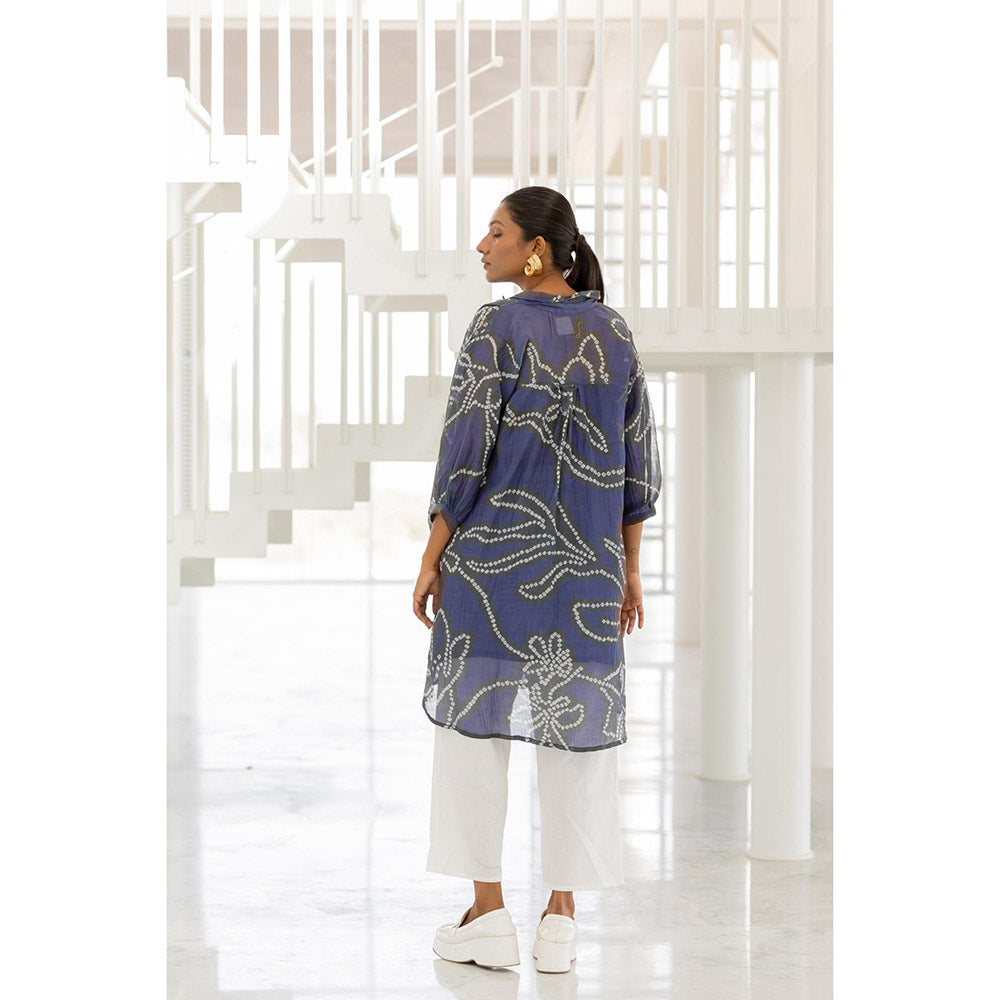Silai Studio Blue Wildflower Bandhej Kurta with Slip (Set of 2)