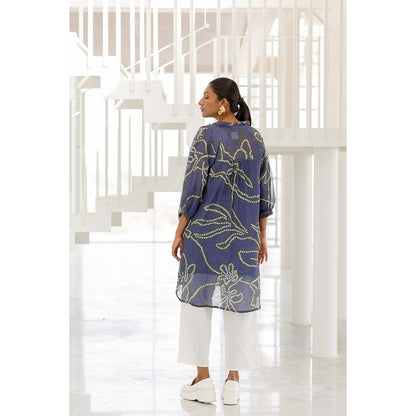 Silai Studio Blue Wildflower Bandhej Kurta with Slip (Set of 2)