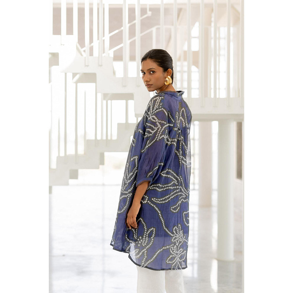Silai Studio Blue Wildflower Bandhej Kurta with Slip (Set of 2)