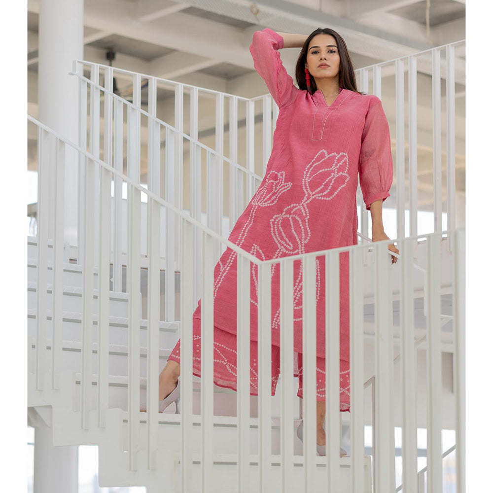 Silai Studio Misty Tulips Bandhani Kurta and Palazzo (Set of 2)