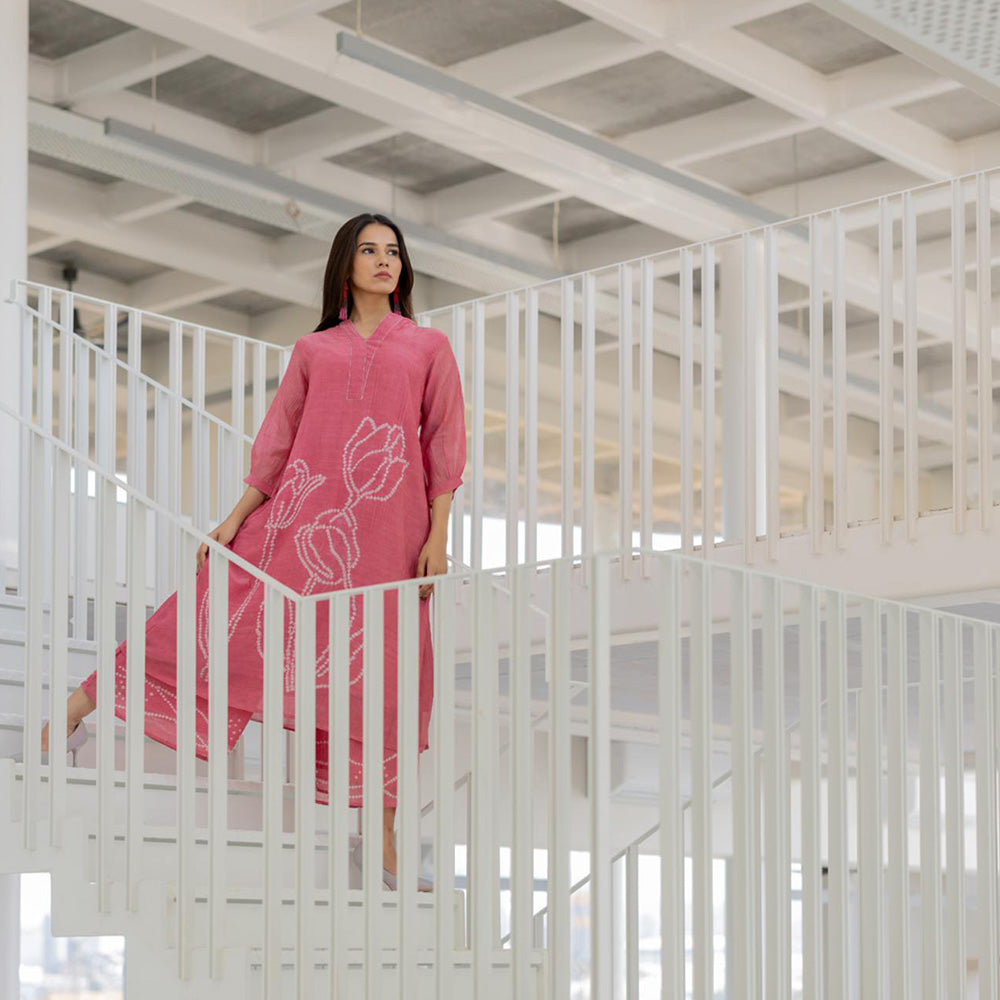 Silai Studio Misty Tulips Bandhani Kurta