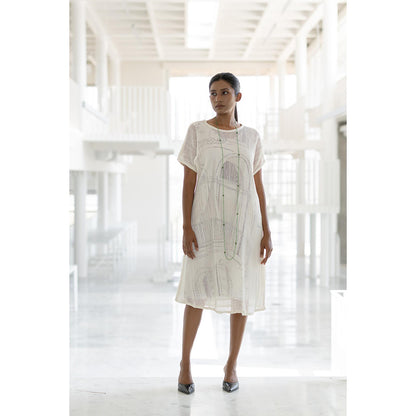 Silai Studio Vanilla Mesh Dress with Vistas Slip (Set of 2)