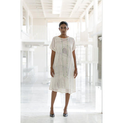 Silai Studio Vanilla Mesh Dress with Vistas Slip (Set of 2)