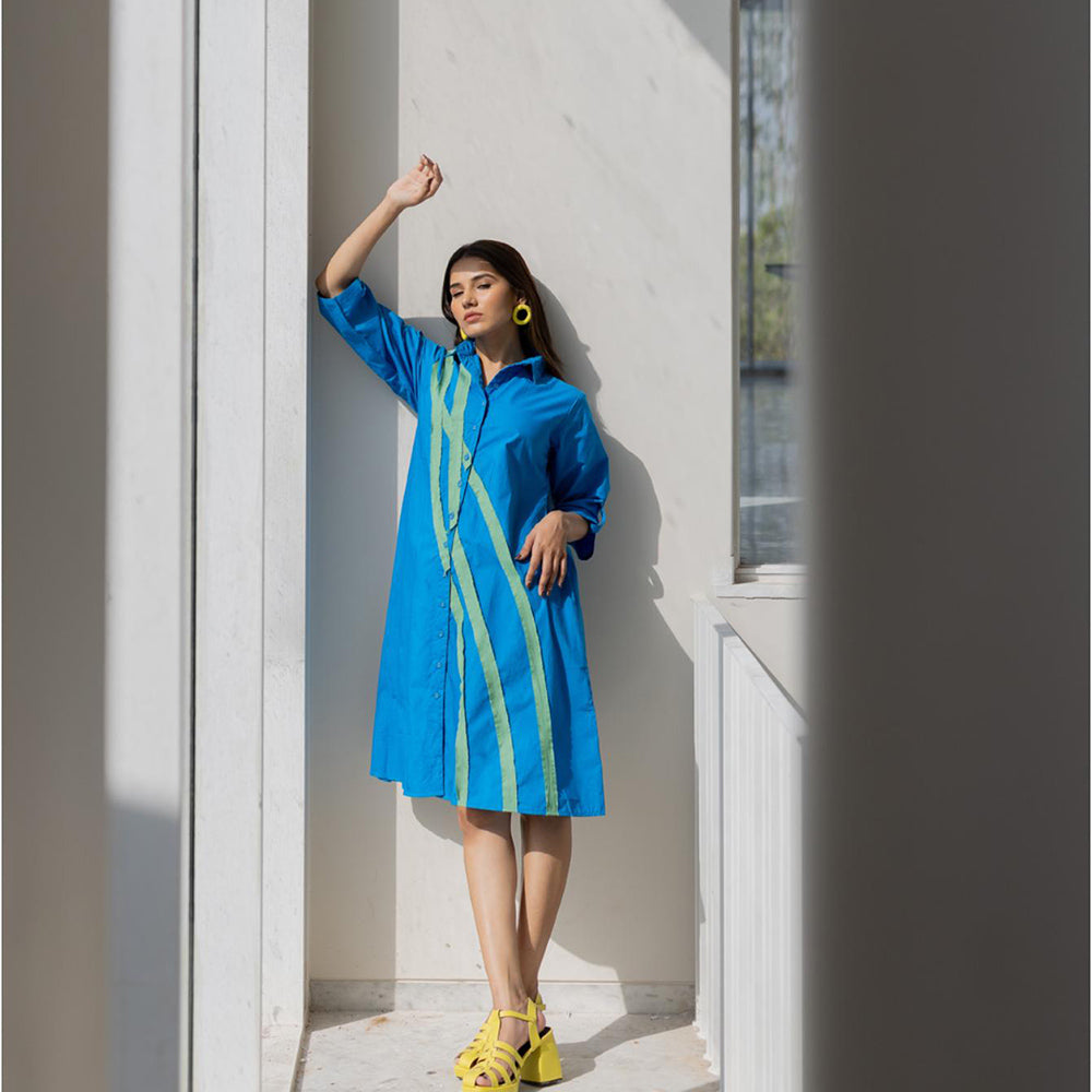 Silai Studio Blue Seafoam Printed Dress