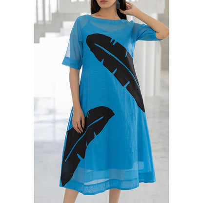 Silai Studio Azure Black Applique Dress with Slip (Set of 2)