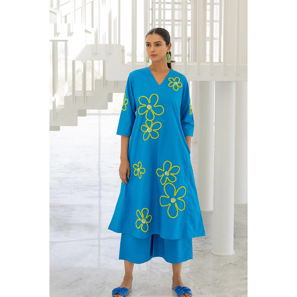 Silai Studio Seafoam Floral Embroidery Kurta and Palazzo (Set of 2)