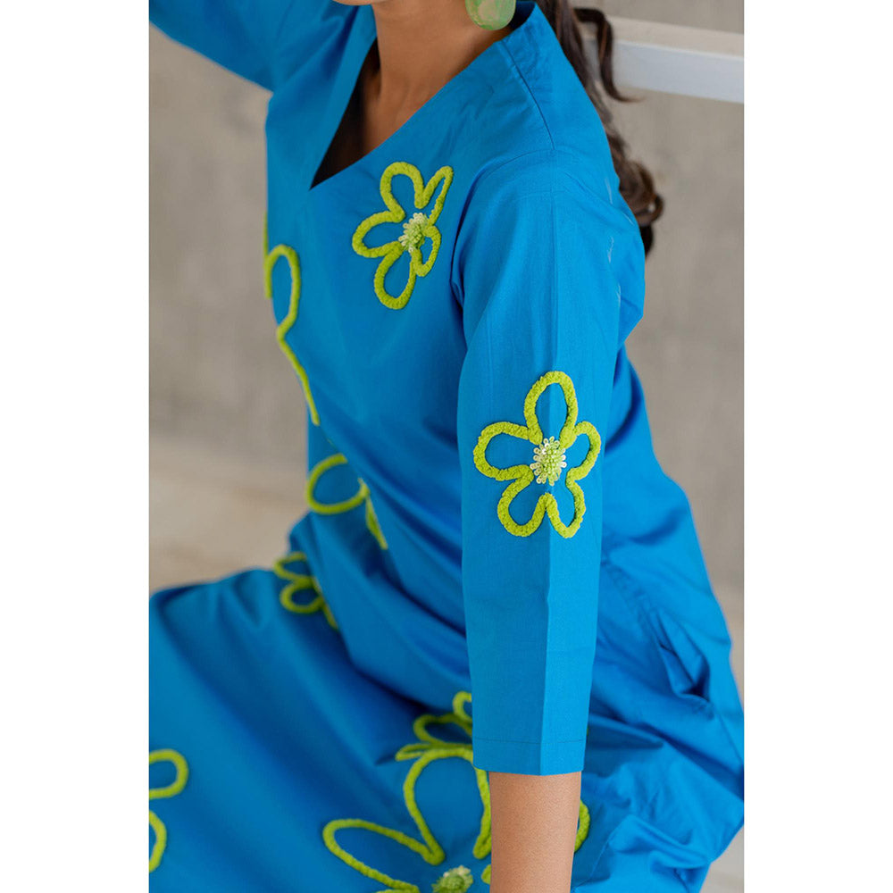 Silai Studio Seafoam Floral Embroidery Kurta and Palazzo (Set of 2)