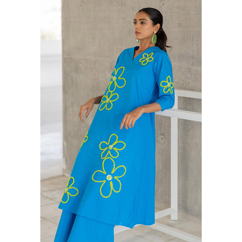 Silai Studio Seafoam Floral Embroidery Kurta