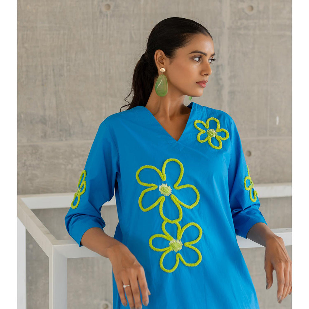 Silai Studio Seafoam Floral Embroidery Kurta
