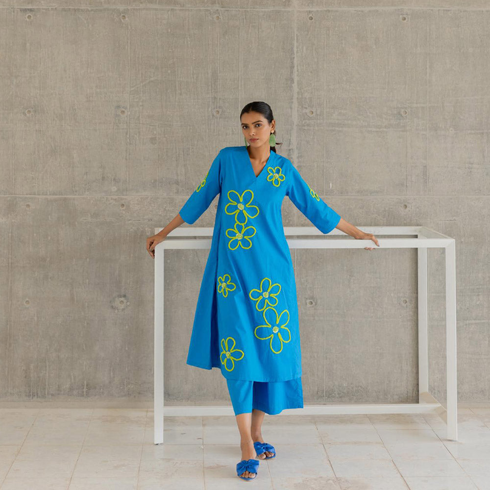 Silai Studio Seafoam Floral Embroidery Kurta