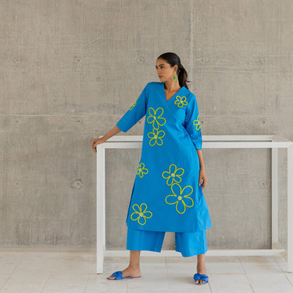 Silai Studio Seafoam Floral Embroidery Kurta