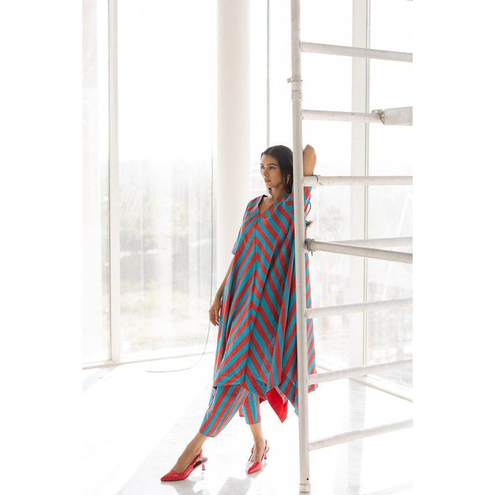 Silai Studio Poppy and Blue Stripe Kurta