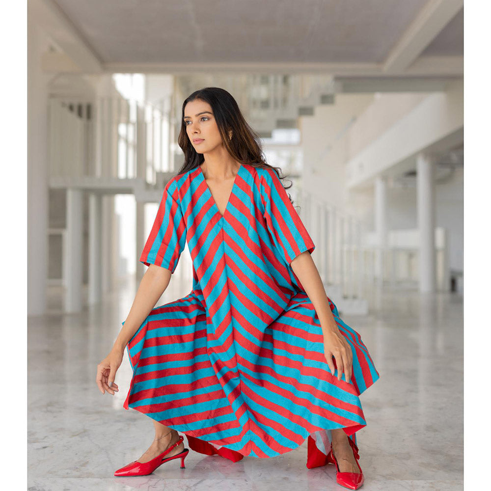 Silai Studio Poppy and Blue Stripe Kurta