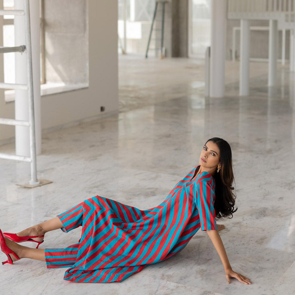Silai Studio Poppy and Blue Stripe Kurta