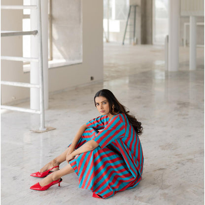 Silai Studio Poppy and Blue Stripe Kurta