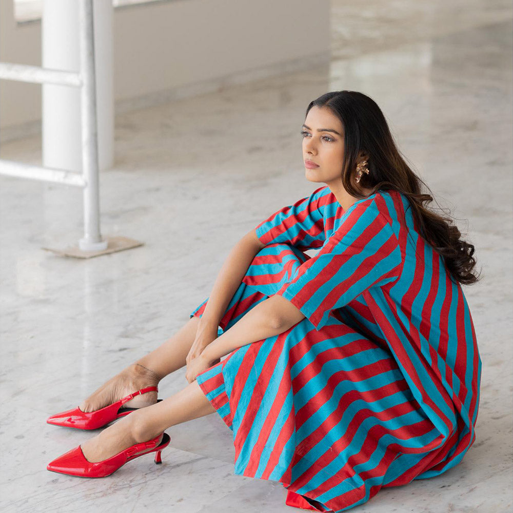 Silai Studio Poppy and Blue Stripe Kurta