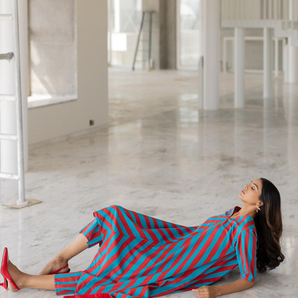Silai Studio Poppy and Blue Stripe Kurta