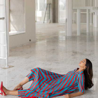 Silai Studio Poppy and Blue Stripe Kurta