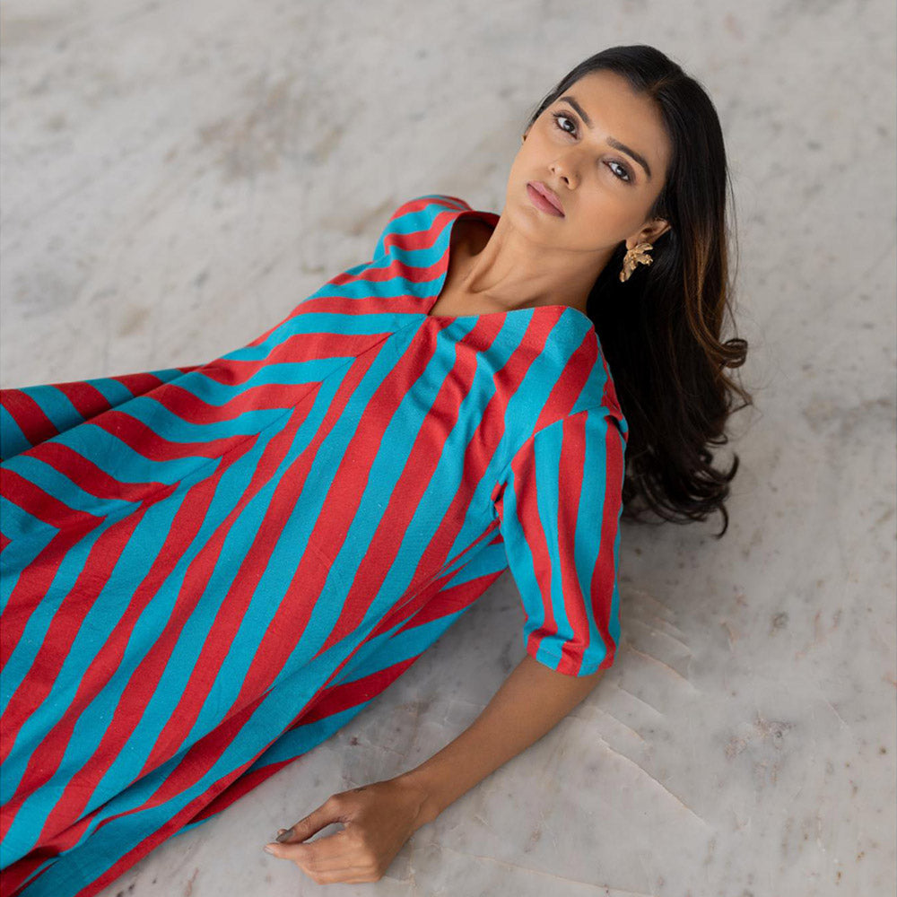 Silai Studio Poppy and Blue Stripe Kurta