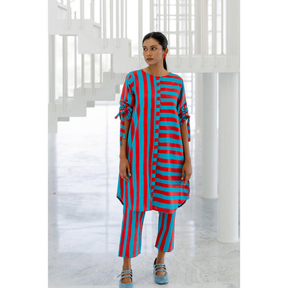 Silai Studio Poppy and Blue Stripe Co-Ord (Set of 2)
