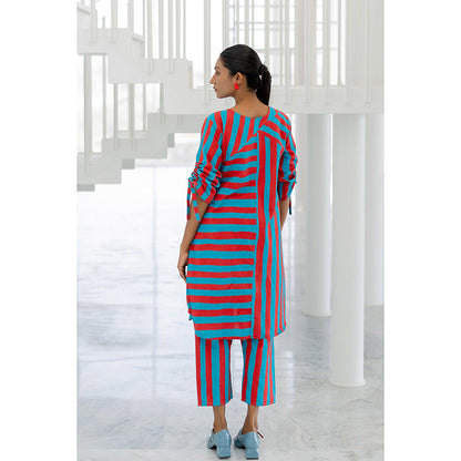 Silai Studio Poppy and Blue Stripe Co-Ord (Set of 2)