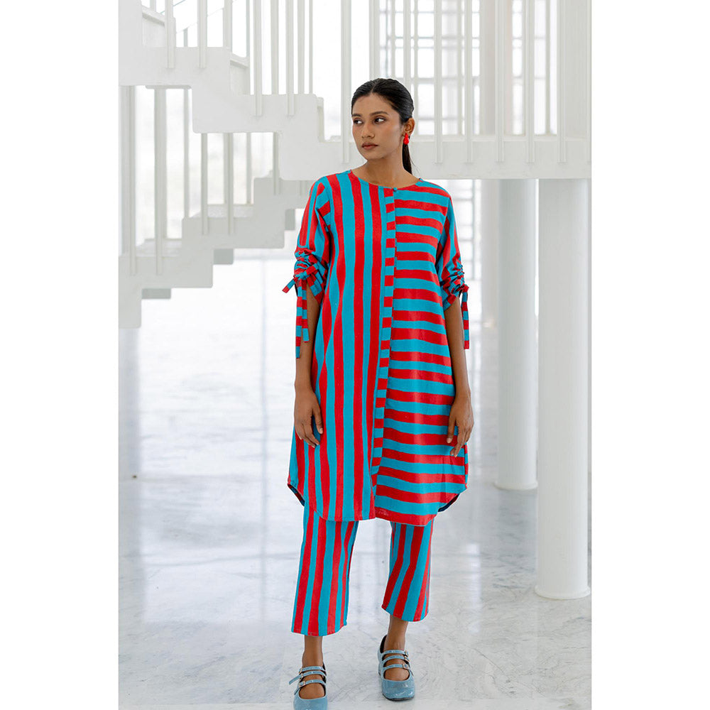 Silai Studio Poppy and Blue Stripe Kurta