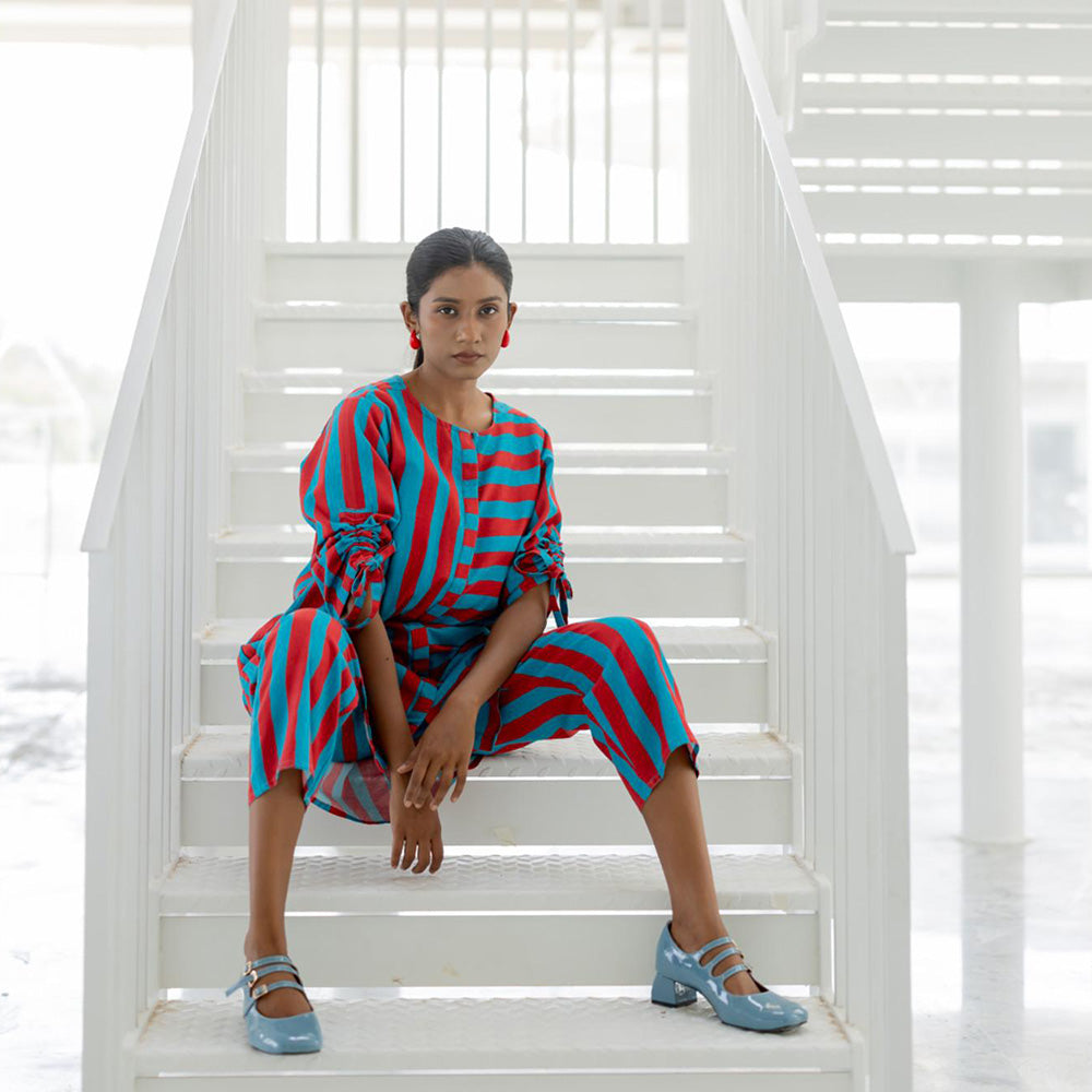 Silai Studio Poppy and Blue Stripe Kurta