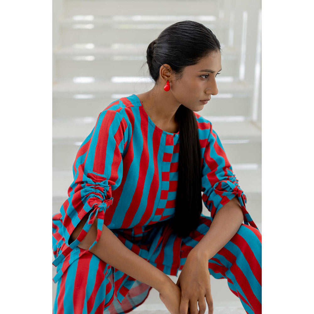 Silai Studio Poppy and Blue Stripe Kurta