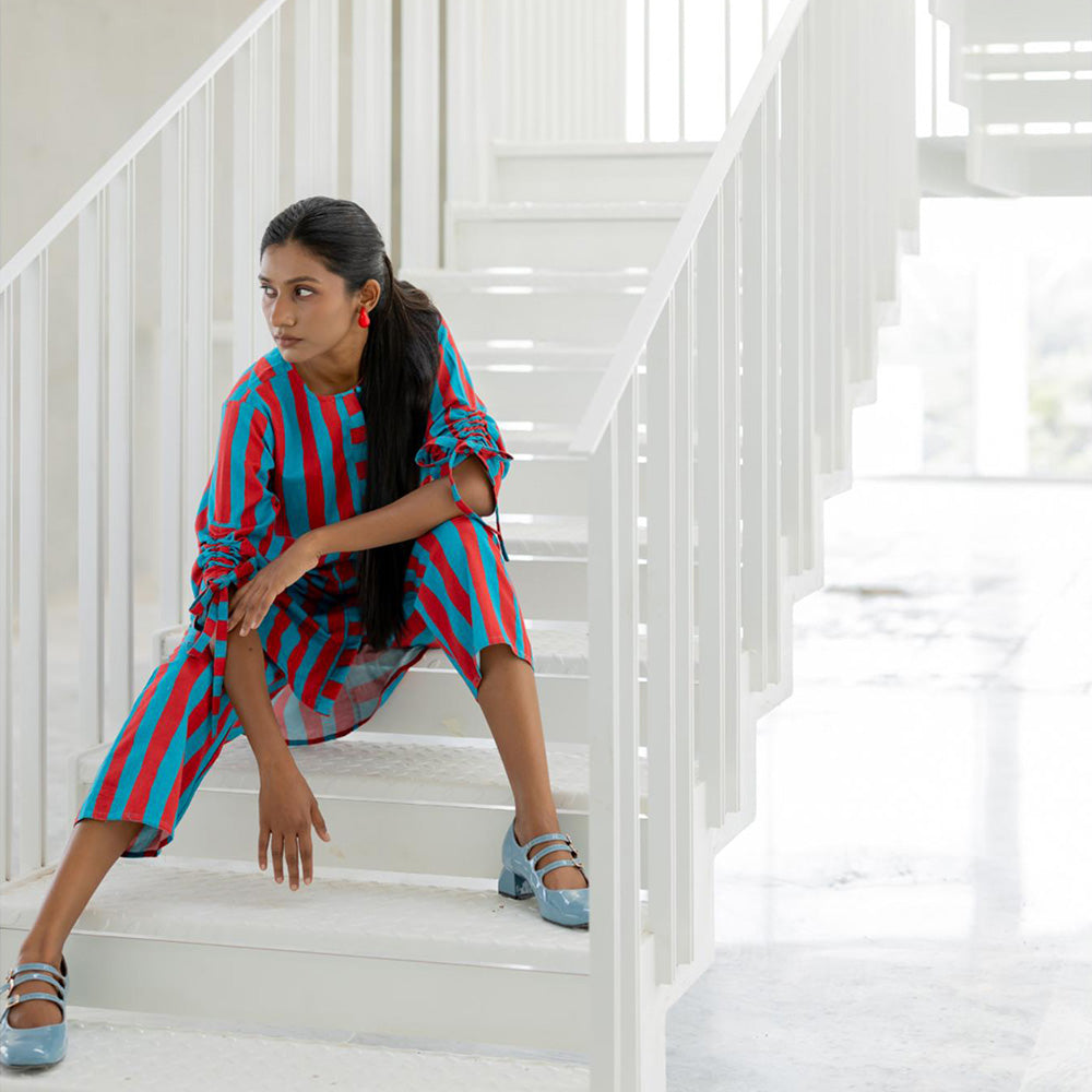 Silai Studio Poppy and Blue Stripe Kurta