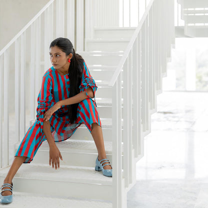 Silai Studio Poppy and Blue Stripe Kurta