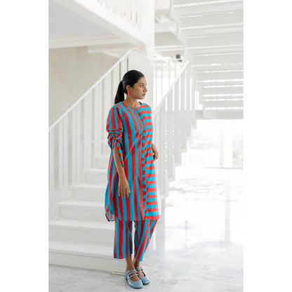 Silai Studio Poppy and Blue Stripe Kurta