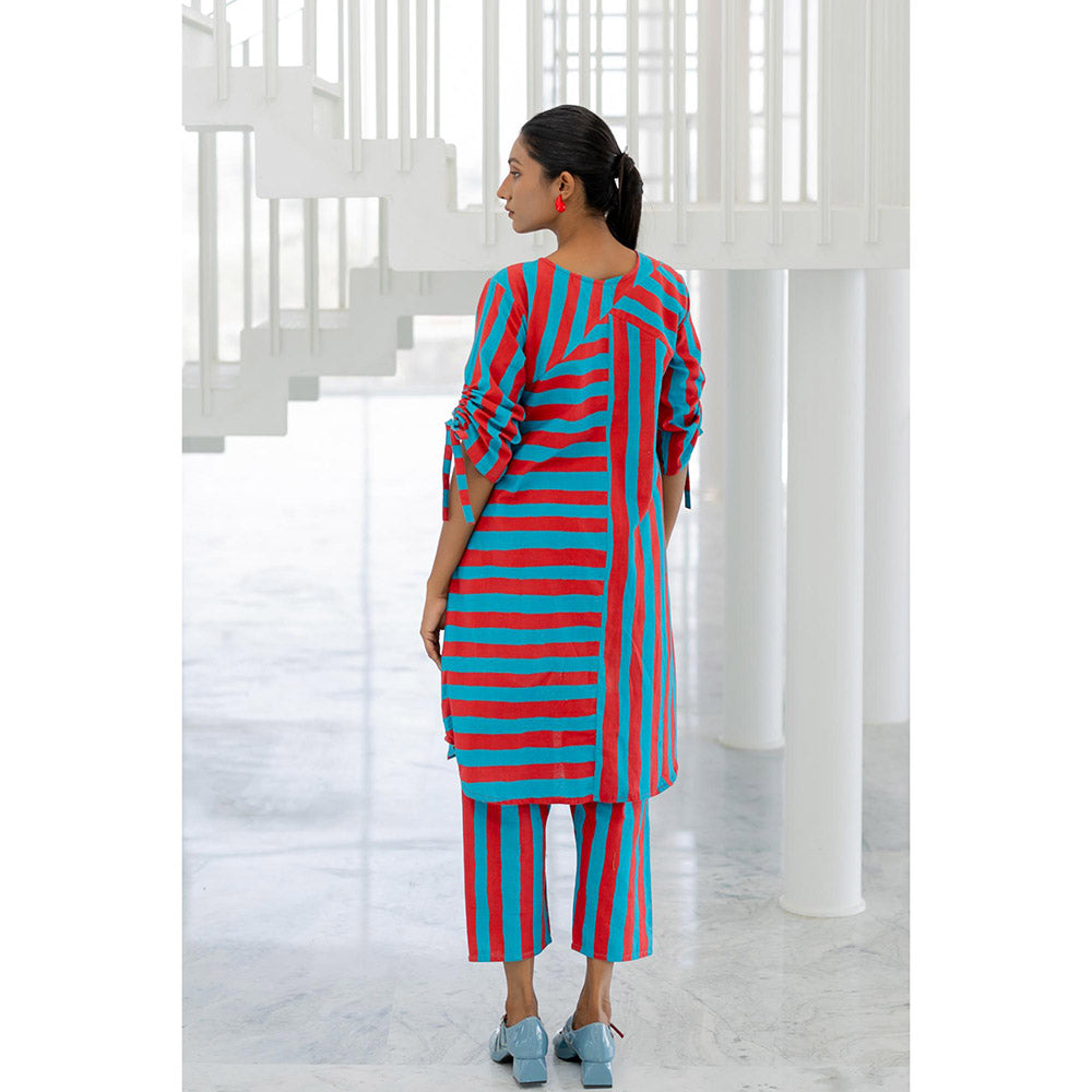 Silai Studio Poppy and Blue Stripe Kurta