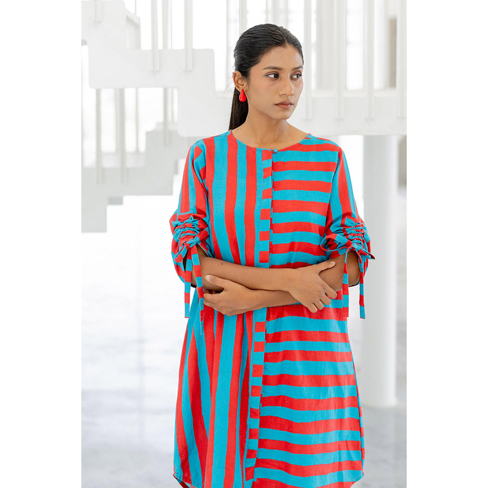 Silai Studio Poppy and Blue Stripe Kurta