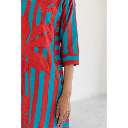 Silai Studio Sky Fire Striped Applique Kurta and Pant (Set of 2)